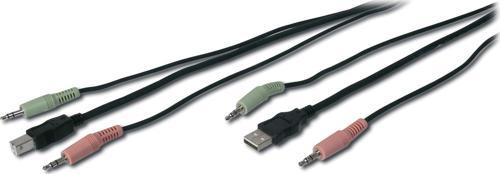 KVM Switch için Ses + USB Kablo Seti, 2 x 3,5 mm Erkek; USB A Erkek &lt;-&gt; 2 x 3,5 mm Erkek; USB 