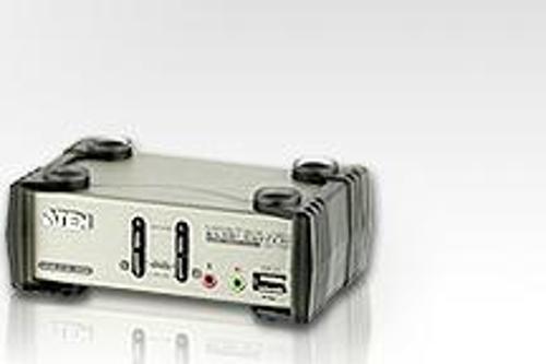 2 port’lu USB KVM (Keyboard/Video Monitor/Mouse) Switch, Mikrofon ve Hoparlör bağlantısı mevcut + 2 