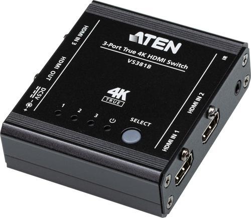 3-Port True 4K HDMI Switch, uzaktan kumanda ürünle birlikte gelmektedir