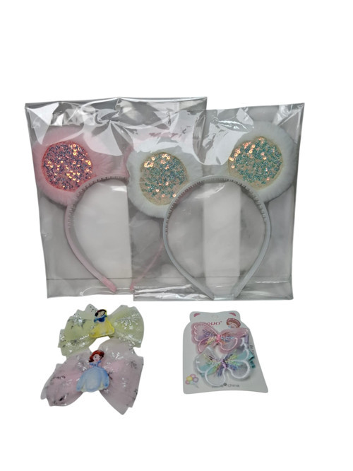 Kız Çocuk Beyaz Ve Pembe Pullu Taç Toka Kelebek Ve Fiyonk Model Pens Toka 5 li Set