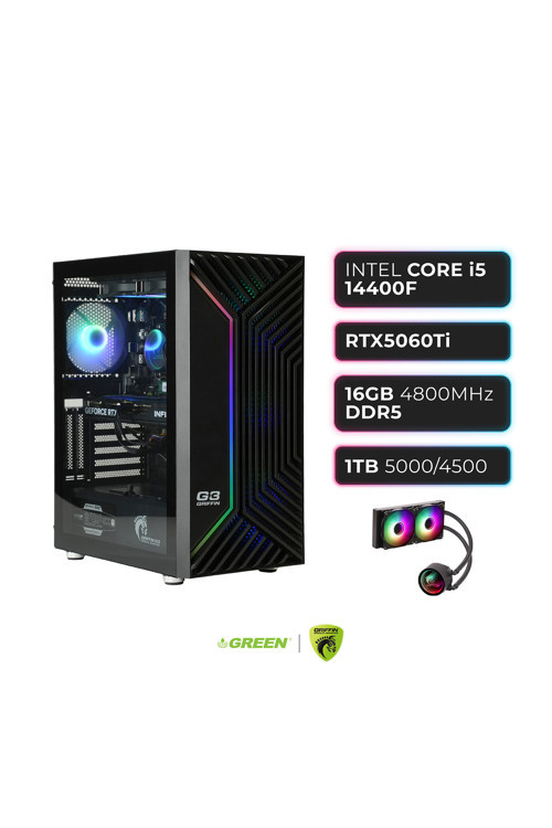 GRIFFIN G3 PLUS | RTX 5060TI | Intel i5-14400F | 16 GB DDR5 Ram | 1TB SSD | Sıvı Soğutucu | Oyuncu OEM Paket