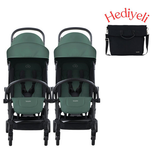 Connect³ İkiz Bebek Arabası Black - Olive & Yan Bakım Çantası Hediyeli