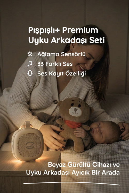 Plus 33 Sesli Ağlama Sensörlü Beyaz Gürültü Cihazı | Bebek Uyku Arkadaşı Ayıcık