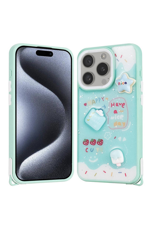 iPhone 15 Pro Kılıf Parlayan Simli Kabartma Figürlü Cep Telefonu için Uyumlu Kapak Cevze Kapak