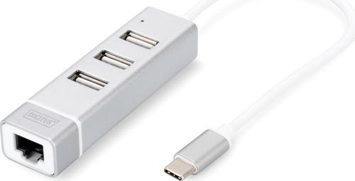 3 port USB Tip C Hub &amp; Fast Ethernet LAN Adaptörü, 3 x USB A/Diş (USB 2.0), 1 x RJ45 Diş