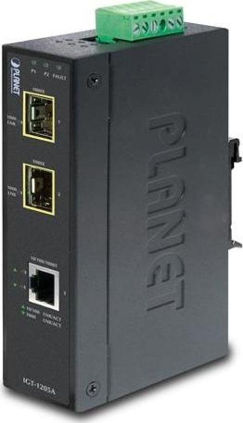 Endüstriyel Tip Media Converter&lt;br&gt;1-port 10/100/1000T &lt;-&gt; 2-port 1000Base-SX/LX/BX SFP/