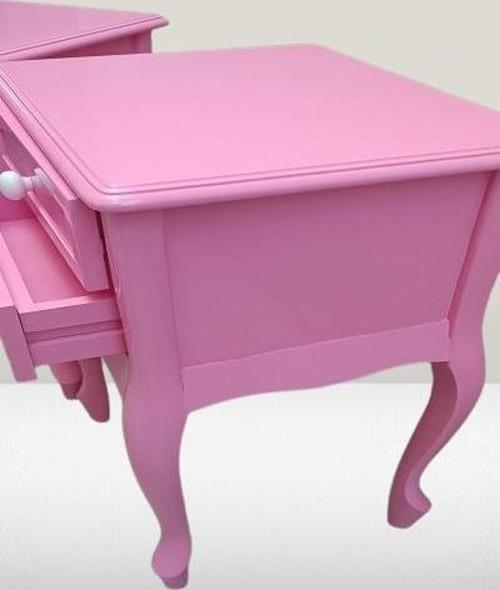 Komodin 2 Adet 90358 Klasik Kayın Aslan Ayak Parlak Pembe Lake Çift Çekmece El Yapım