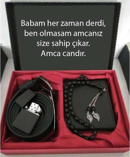 Amca 'ya Hediye Cüzdan, Kemer, Tespih, Çakmak Seti