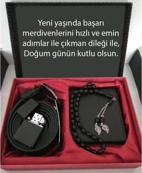 Doğum Günü Hediyesi Cüzdan, Kemer, Tespih, Çakmak Seti