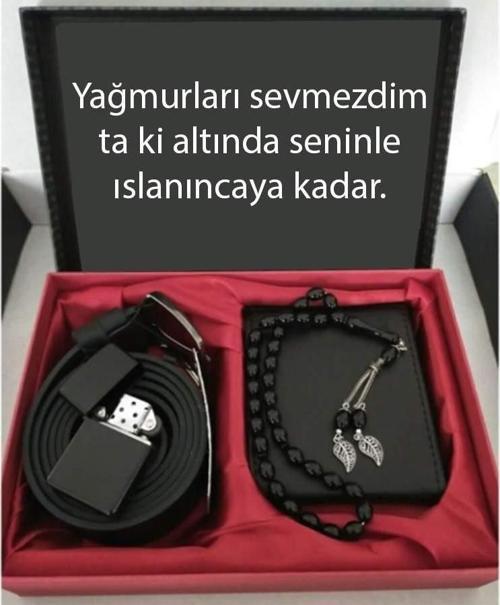 Sevgiliye Özel Hediye Cüzdan, Kemer, Tespih, Çakmak Seti DG28