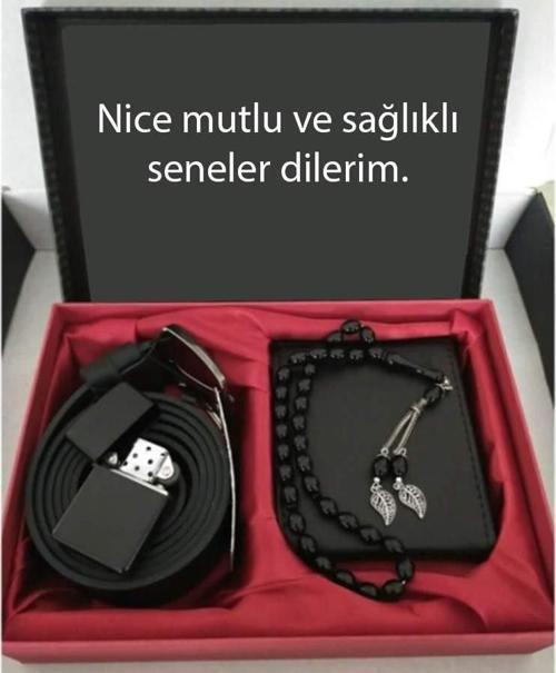 Yeni Yıl Hediyesi Cüzdan, Kemer, Tespih, Çakmak Seti DG5
