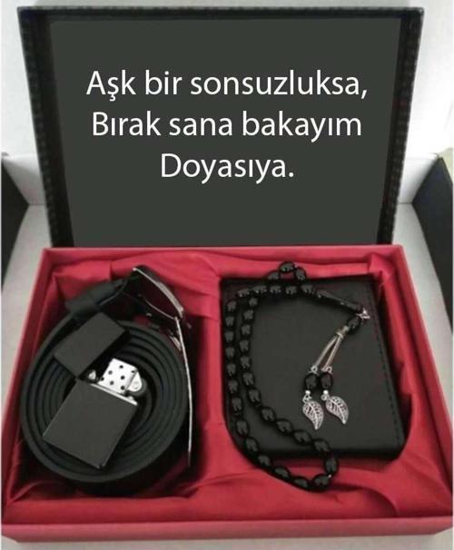 Sevgililer Günü Hediye Cüzdan, Kemer, Tespih, Çakmak Seti DG27
