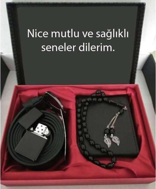Yeni Yıl Hediyesi Cüzdan, Kemer, Tespih, Çakmak Seti
