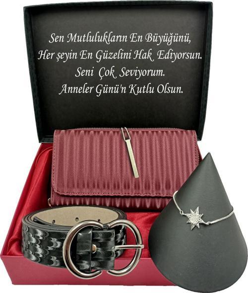 ANNELER GÜNÜNE KİŞİYE ÖZEL SET Cüzdan, Kemer, Bileklik, Kolye Özel Kutulu Set