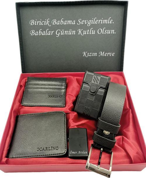 BABALAR GÜNÜNE KİŞİYE ÖZEL SET kemer, cüzdan, kartlık, çakmak, sıgara kılıfı özel kutulu set
