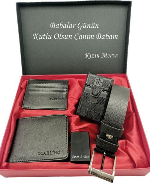 BABALAR GÜNÜNE KİŞİYE ÖZEL SET kemer, cüzdan, kartlık, çakmak, sıgara kılıfı özel kutulu set
