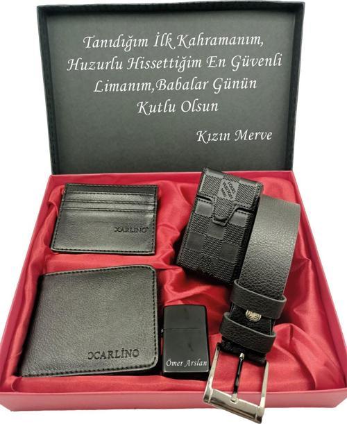 BABALAR GÜNÜNE KİŞİYE ÖZEL SET kemer, cüzdan, kartlık, çakmak, sıgara kılıfı özel kutulu set