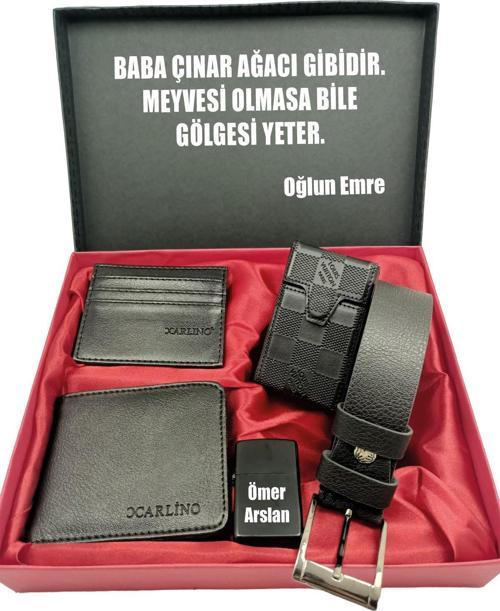 BABALAR GÜNÜNE KİŞİYE ÖZEL SET kemer, cüzdan, kartlık, çakmak, sıgara kılıfı özel kutulu set