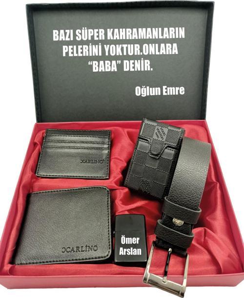 BABALAR GÜNÜNE KİŞİYE ÖZEL SET kemer, cüzdan, kartlık, çakmak, sıgara kılıfı özel kutulu set