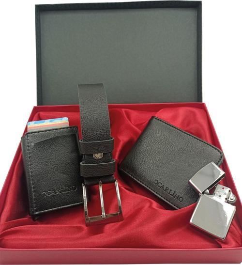 ERKEKLERE ÖZEL SET kemer, cüzdan, mekanizmalı kartlık, çakmak, özel kutulu set