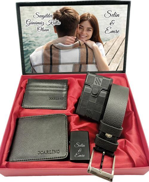 SEVGİLİLER GÜNÜNE KİŞİYE ÖZEL RESİM BASKILI SET kemer,sıgara kılfı, cüzdan, kartlık,çakmak özel kutulu set