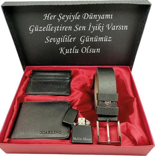 SEVGİLİLER GÜNÜNE KİŞİYE ÖZEL SET kemer, cüzdan, kartlık, çakmak, özel kutulu set