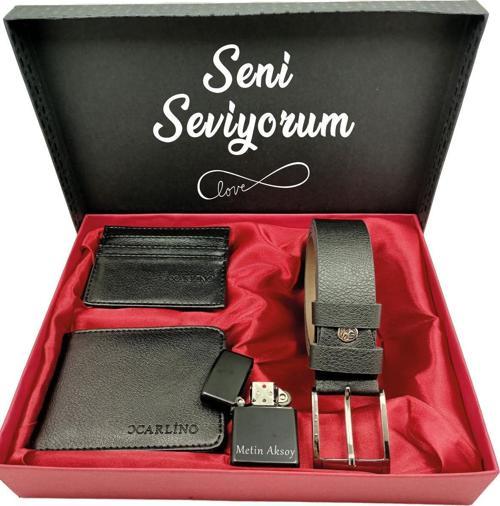 SEVGİLİLER GÜNÜNE KİŞİYE ÖZEL SET kemer, cüzdan, kartlık, çakmak, özel kutulu set