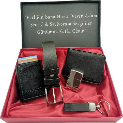 SEVGİLİLER GÜNÜNE KİŞİYE ÖZEL SET kemer, cüzdan, mekanizmalı kartlık, çakmak, özel kutulu set