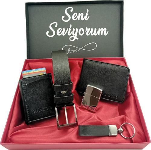 SEVGİLİLER GÜNÜNE KİŞİYE ÖZEL SET kemer, cüzdan, mekanizmalı kartlık, çakmak, özel kutulu set