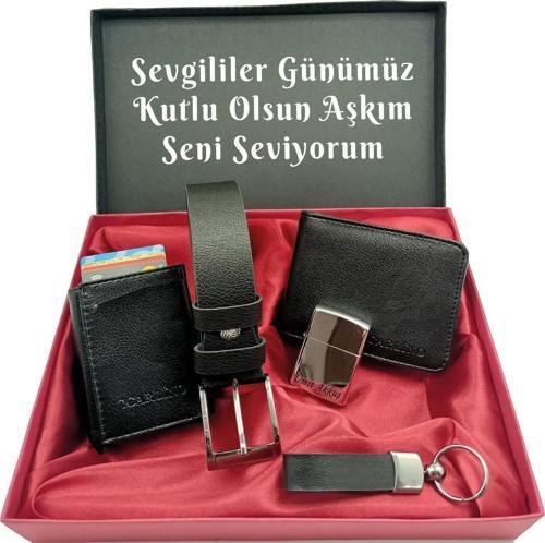 SEVGİLİLER GÜNÜNE KİŞİYE ÖZEL SET kemer, cüzdan, mekanizmalı kartlık, çakmak, özel kutulu set