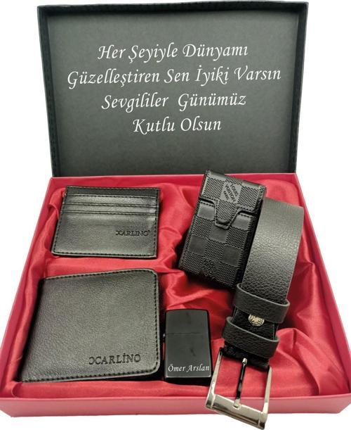 SEVGİLİLER GÜNÜNE KİŞİYE ÖZEL SET kemer,sıgara kılfı, cüzdan, kartlık,çakmak özel kutulu set