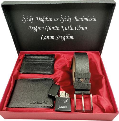 Sevgiliye DOĞUM GÜNÜ Kişiye Özel YAZILI SET Kemer,cüzdan,kartlık,çakmak Özel Kutulu Set