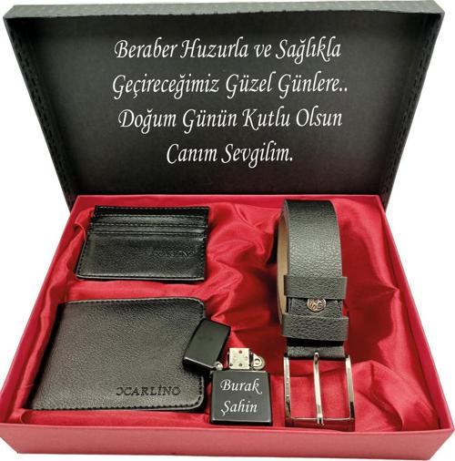 Sevgiliye DOĞUM GÜNÜ Kişiye Özel YAZILI SET Kemer,cüzdan,kartlık,çakmak Özel Kutulu Set