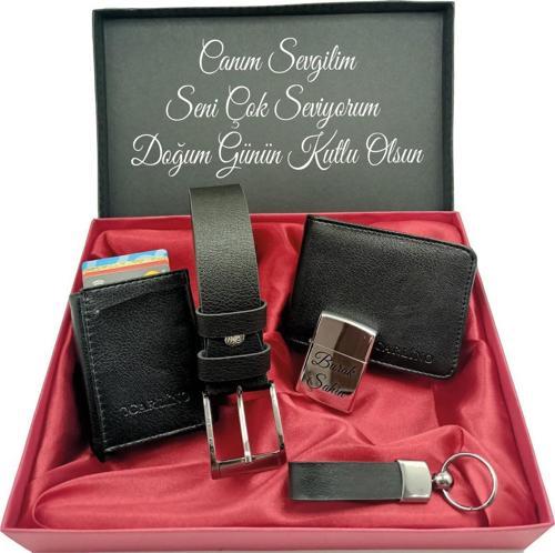 Sevgiliye DOĞUM GÜNÜ Kişiye Özel YAZILI SET Kemer,cüzdan,kartlık,çakmak,anahtarlık Özel Kutulu Set