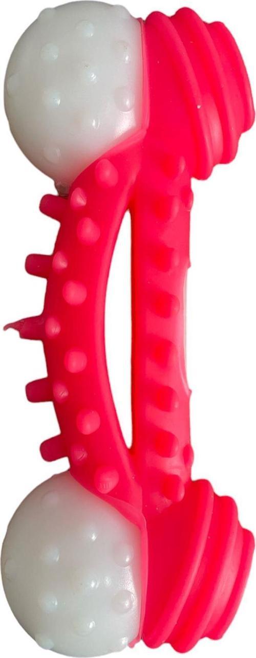 Plastik Kemik Dental Topuzlu Küçük Köpek Oyuncağı 12cm Pembe