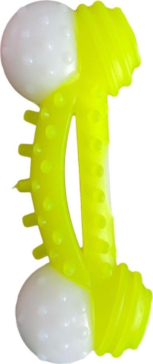 Plastik Kemik Dental Topuzlu Küçük Köpek Oyuncağı 12cm Sarı