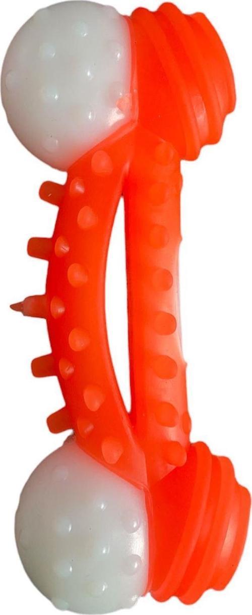 Plastik Kemik Dental Topuzlu Küçük Köpek Oyuncağı 12cm Turuncu