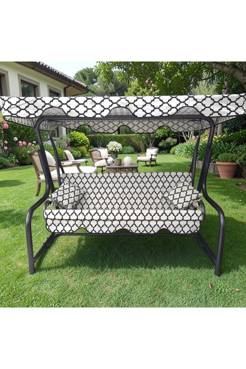 3 KİŞİLİK SALINCAK LÜKS KILIF SETİ 10CM SÜNGERLİ ALAÇATI DESEN 3 KİŞİLİK BAHÇE SALINCAĞI KILIF SETİ 164*47*10