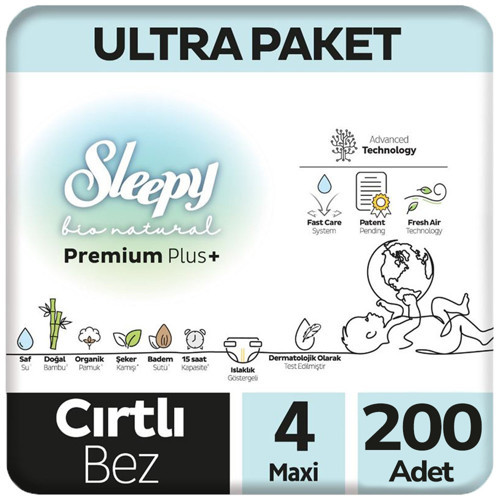 4 Beden Bio Natural Bebek Bezi Ultra Paket 100x2 200 Adet