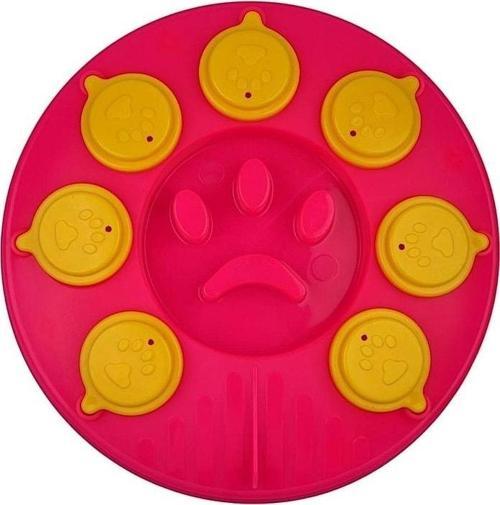 Kedi Köpek Bulmacası ve Yavaş Yeme Mama kabı Neonfuşya-Sarı