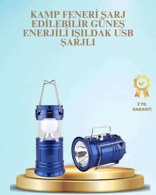 Güneş Enerjili Kızaklı Şarjlı Büyük Boy Kamp Feneri – USB Çıkışlı, Katlanabilir, Çok