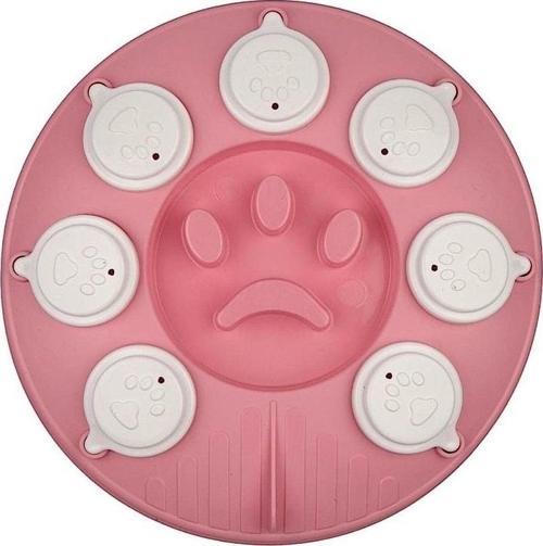 Kedi Köpek Bulmacası ve Yavaş Yeme Mama kabı Pembe-Beyaz