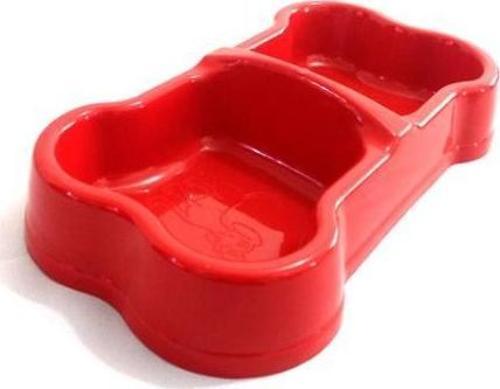 Plastik Kemik Kedi-Köpek Mama ve Su Kabı 400/400 ml Kırmızı