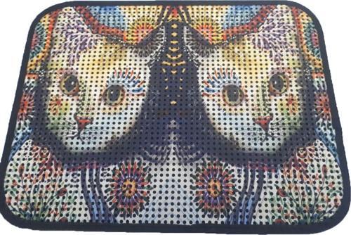 Elekli Desenli Kedi Tuvalet Önü Paspası 60 x 45 cm Beyaz Kedi