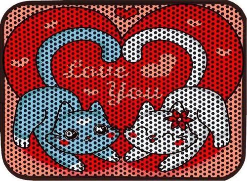 Elekli Desenli Kedi Tuvalet Önü Paspası 60 x 45 cm Love You
