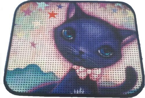 Elekli Desenli Kedi Tuvalet Önü Paspası 60 x 45 cm Mavi Kedi