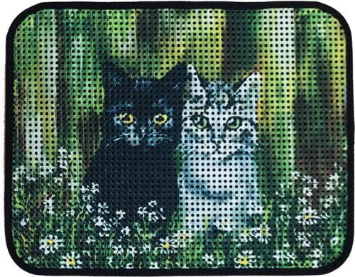 Elekli Desenli Kedi Tuvalet Önü Paspası 60 x 45 cm Siyah-Beyaz Kediler