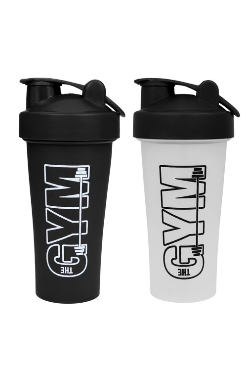 Gym Shaker 650 ML Ölçekli Sızdırmaz Kapaklı Protein Shaker 2'li Set (Siyah+Şeffaf)
