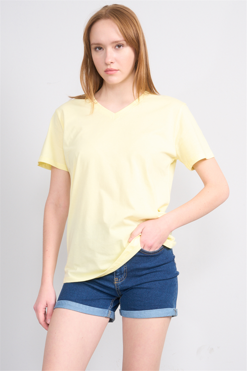 C.K Y26 3265 Fithit Byn V Yk. 30/1 Penye Basic Regular T-shirt Uçuk Sarı