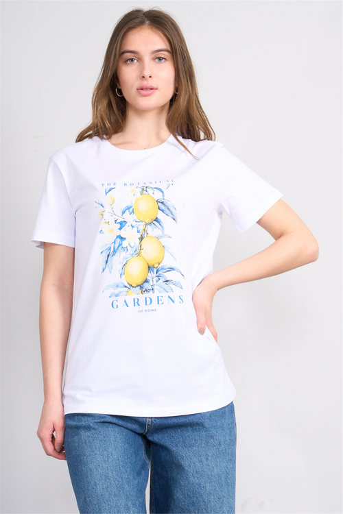 Çetinkaya Fithit 8899 Bayan Bisiklet Yaka Regular Baskılı T-shirt Beyaz
